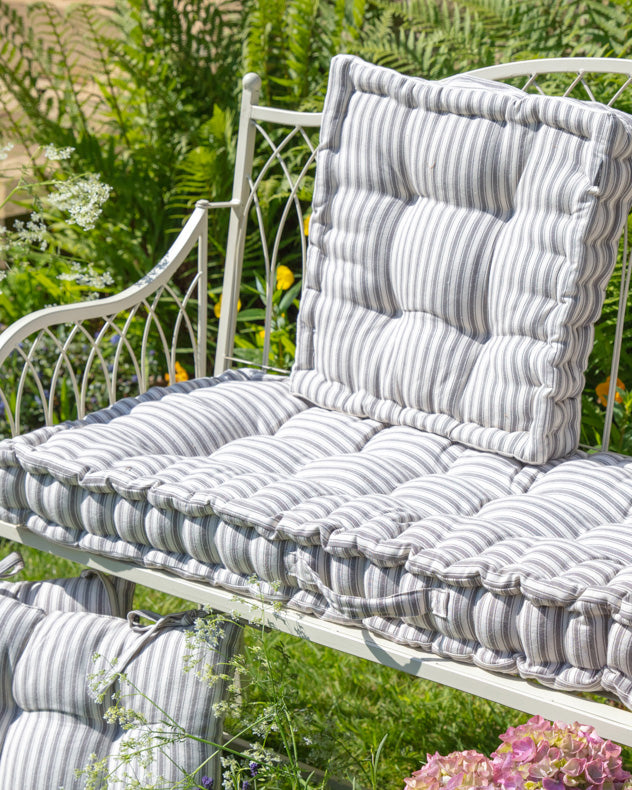 Vintage Grey Striped Padded Garden Bench Cushion Dibor