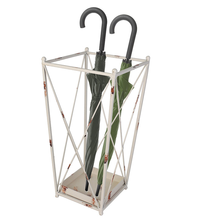 Distressed White Crossed Umbrella Stand