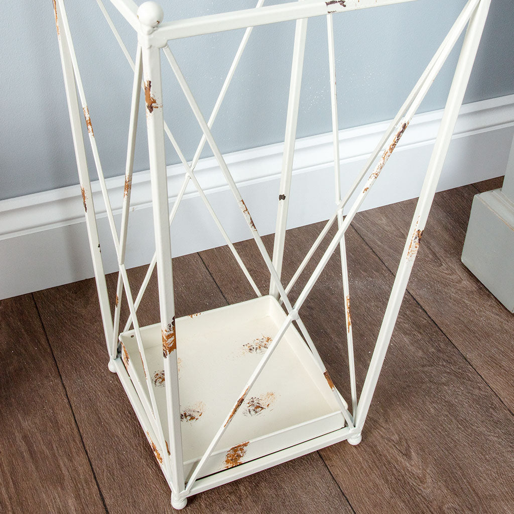 Distressed White Crossed Umbrella Stand