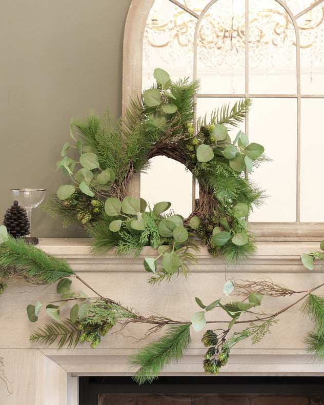 evergreen botanical christmas wreath and garland