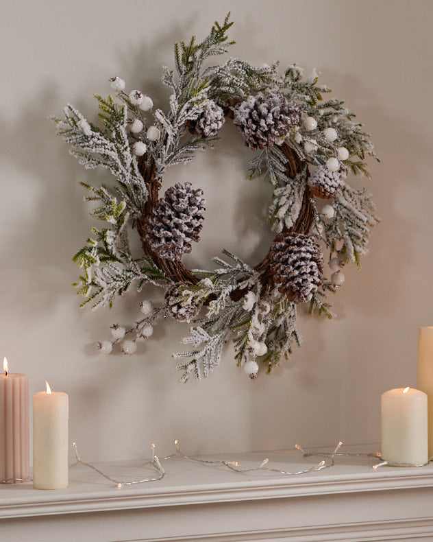 White & Brown & Green Grapevine Wreaths - Winter Snowdrift Indoor Wreath