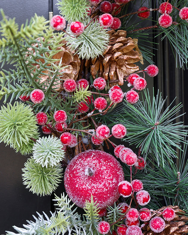 pinecone, red berry and apple front door wreath