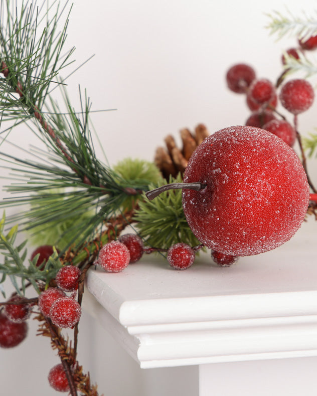 glazed red berry and apple garland on mantle