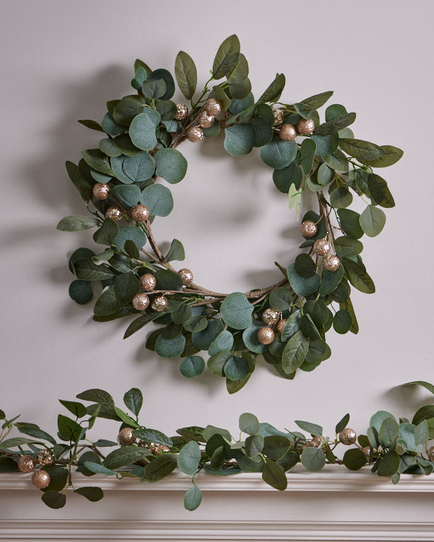 gold berry christmas wreath and garland