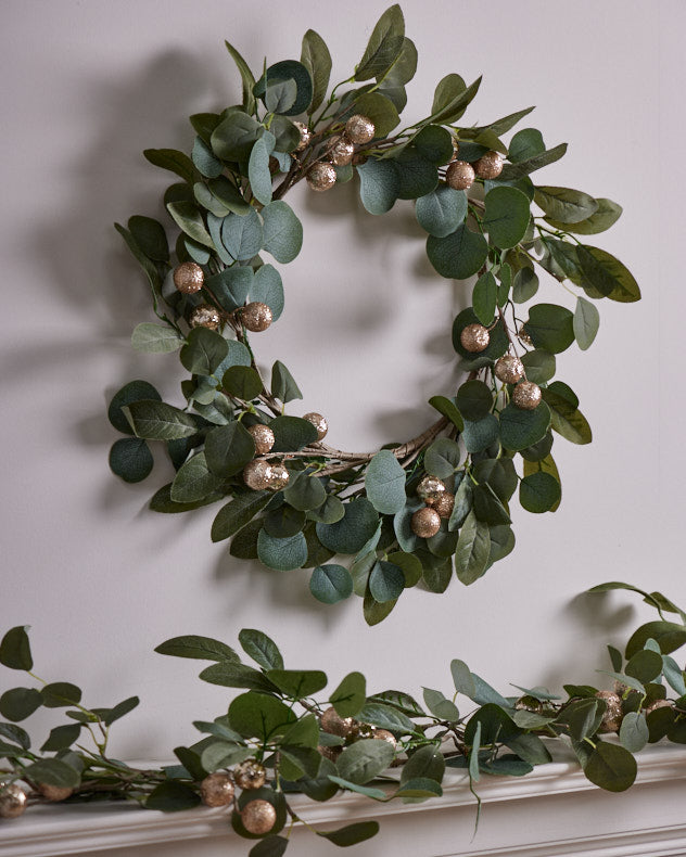 gold berry christmas wreath and garland