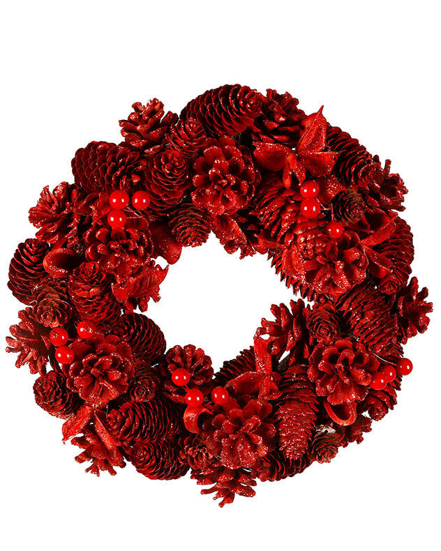 red pinecone wreath