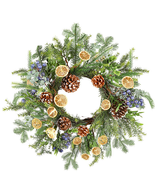christmas fruits wreath on vine base