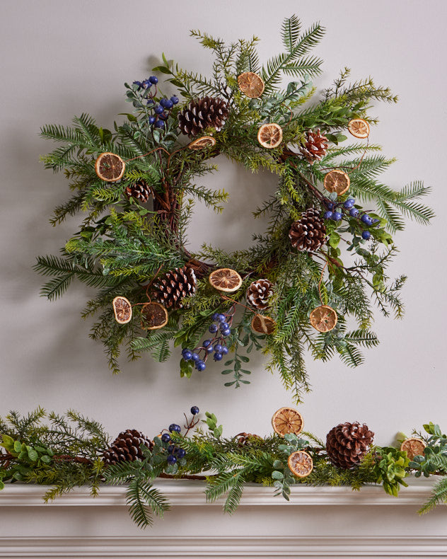 orange blueberry christmas wreath and garland