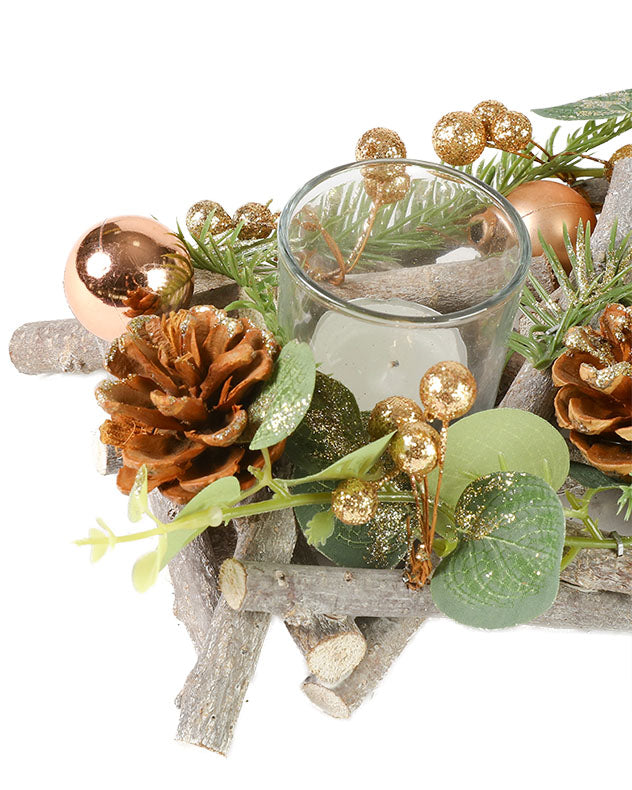 gold berry and pinecone candle holder