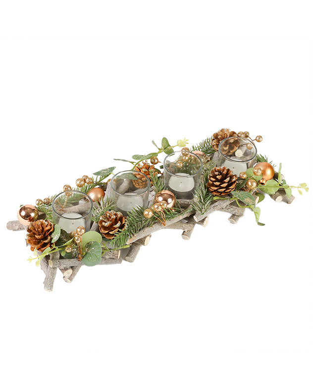 gold bauble and foliage 4 tealight holder