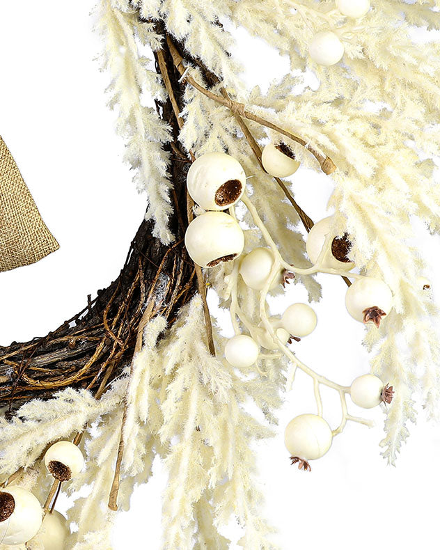 white seed and feather christmas wreath