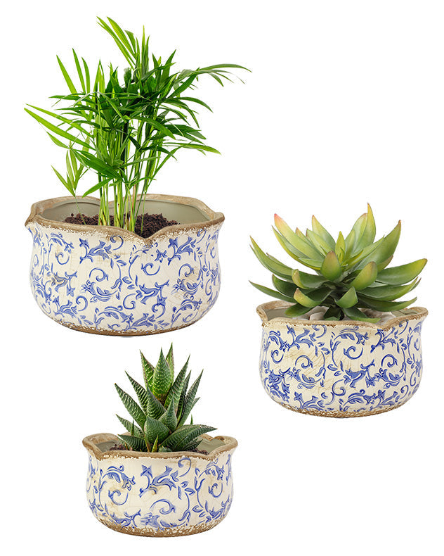set of 3 indoor ceramic floral planters