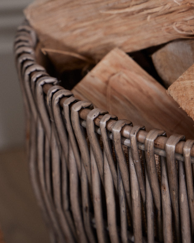 Small Rustic Rattan Log Basket With Handles