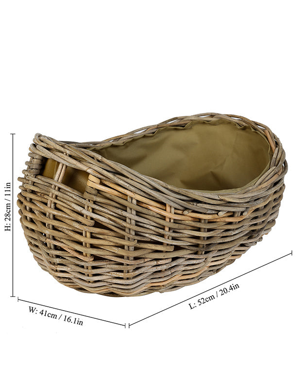 Small Boat Shaped Rattan Log Basket