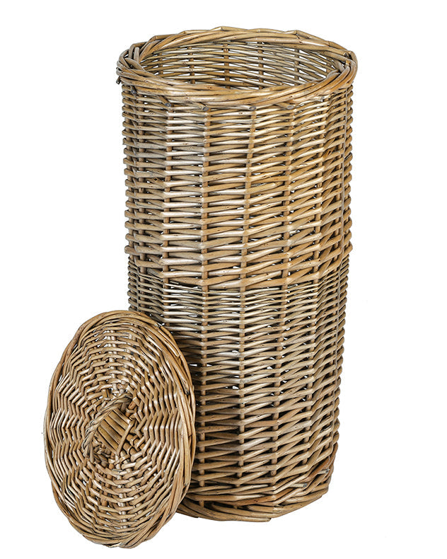 Tall Wicker Toilet Roll Holder with Lid