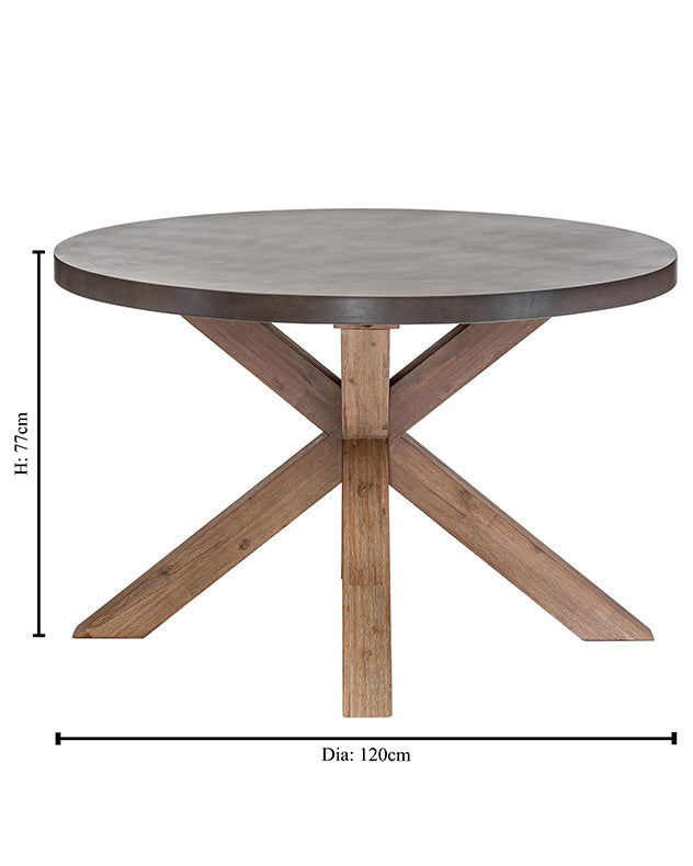 concrete and wood round dining room table