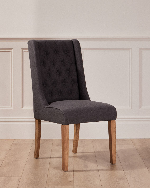 grey button back dining room chair