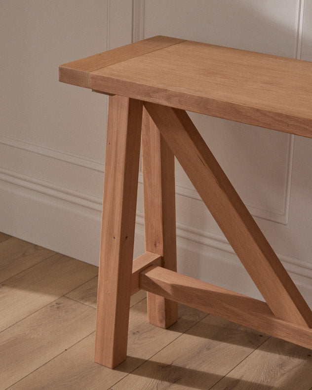 Oak trestle cheap console table