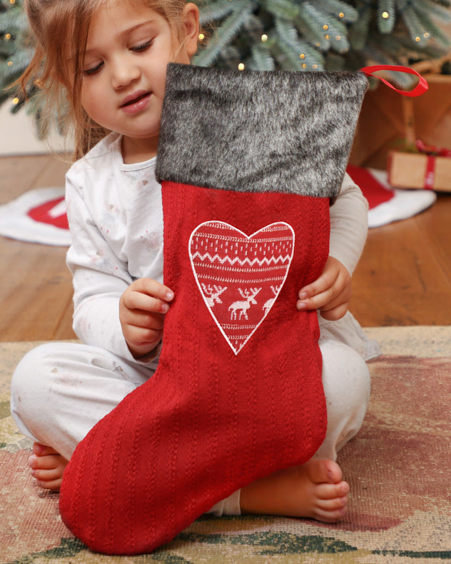 Red Nordic Heart Christmas Stocking