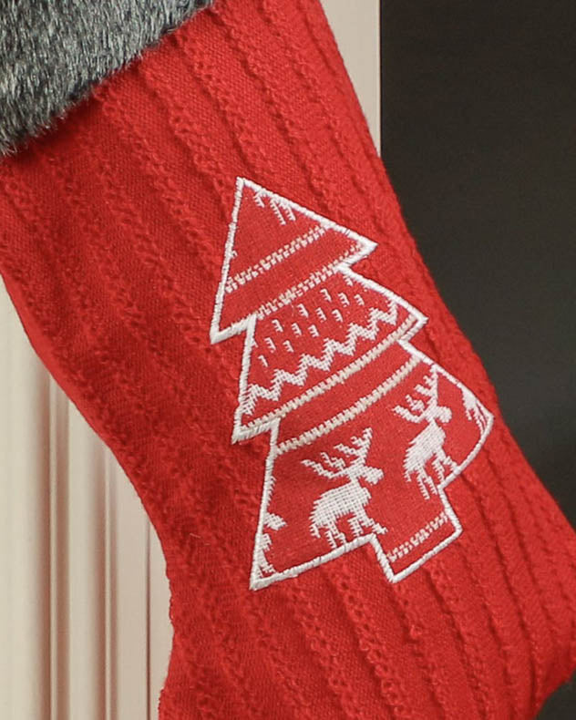 knitted christmas tree red stocking