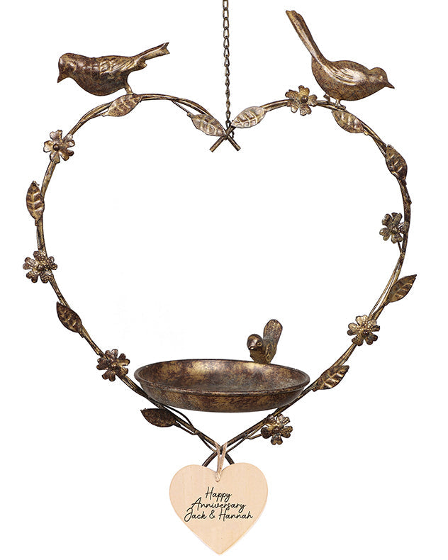 Personalised Brass Hanging Heart Garden Bird Feeder