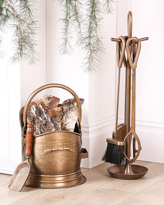 fireplace set brass effect