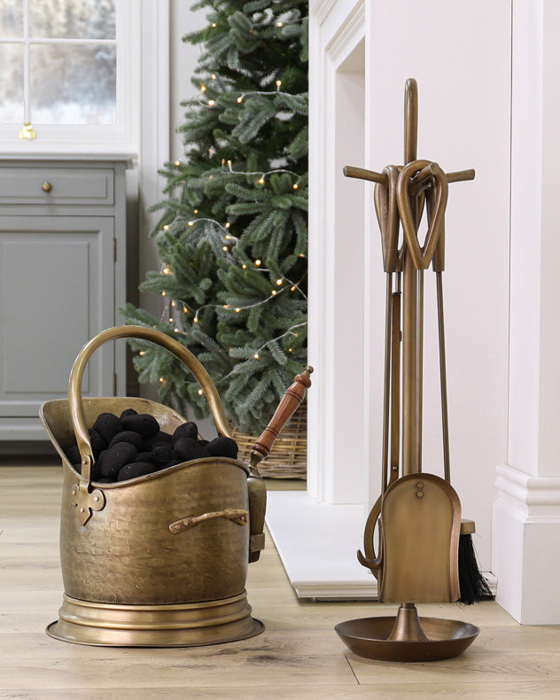Antique Style Brass Fire Set
