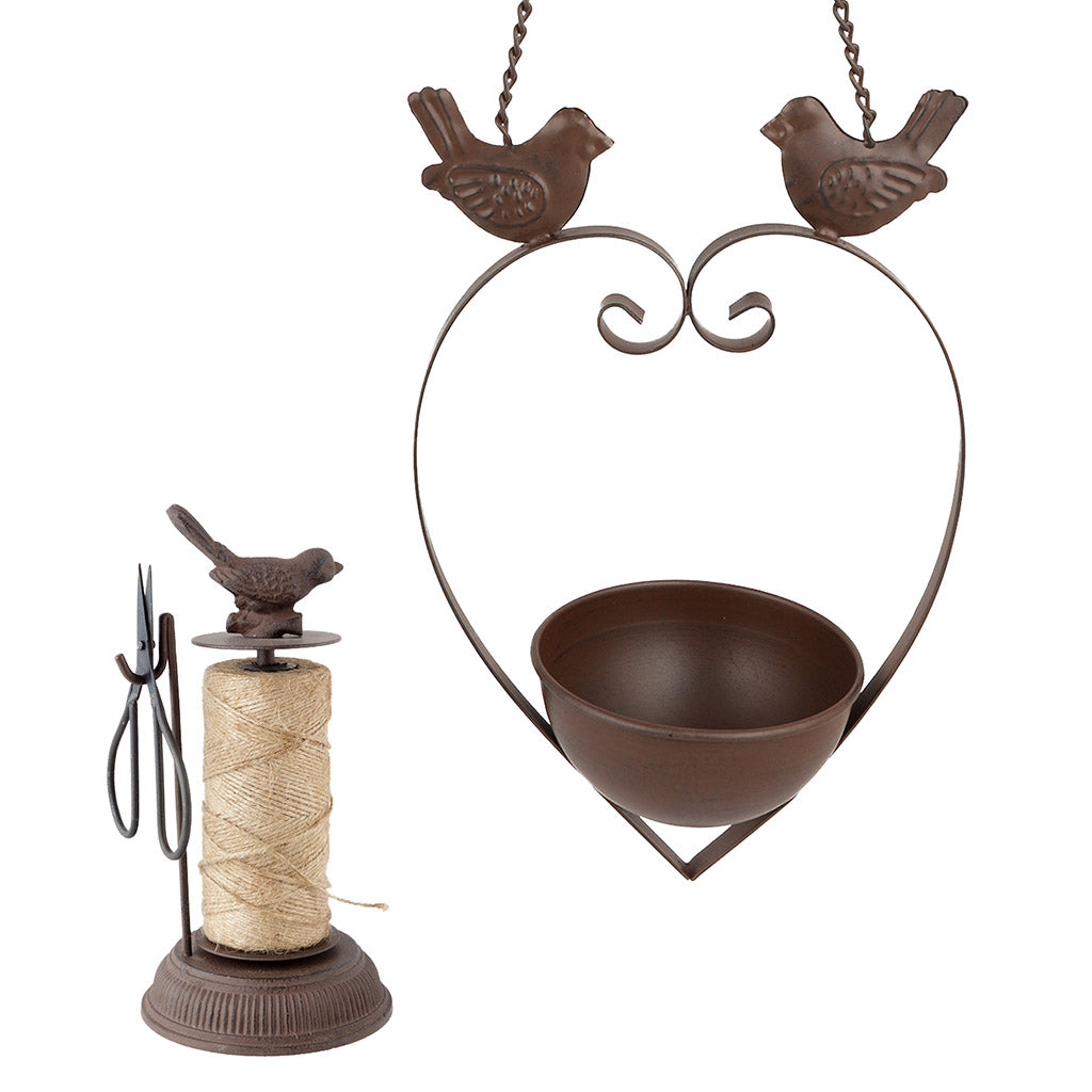 Love Birds Hanging Bird Bath and Gardener's String Dispenser