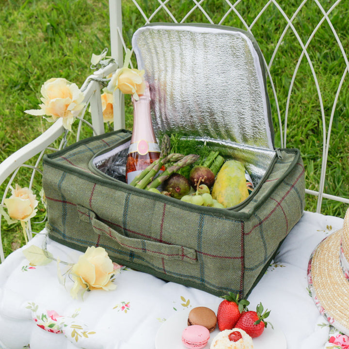 green tweed picnic cooler