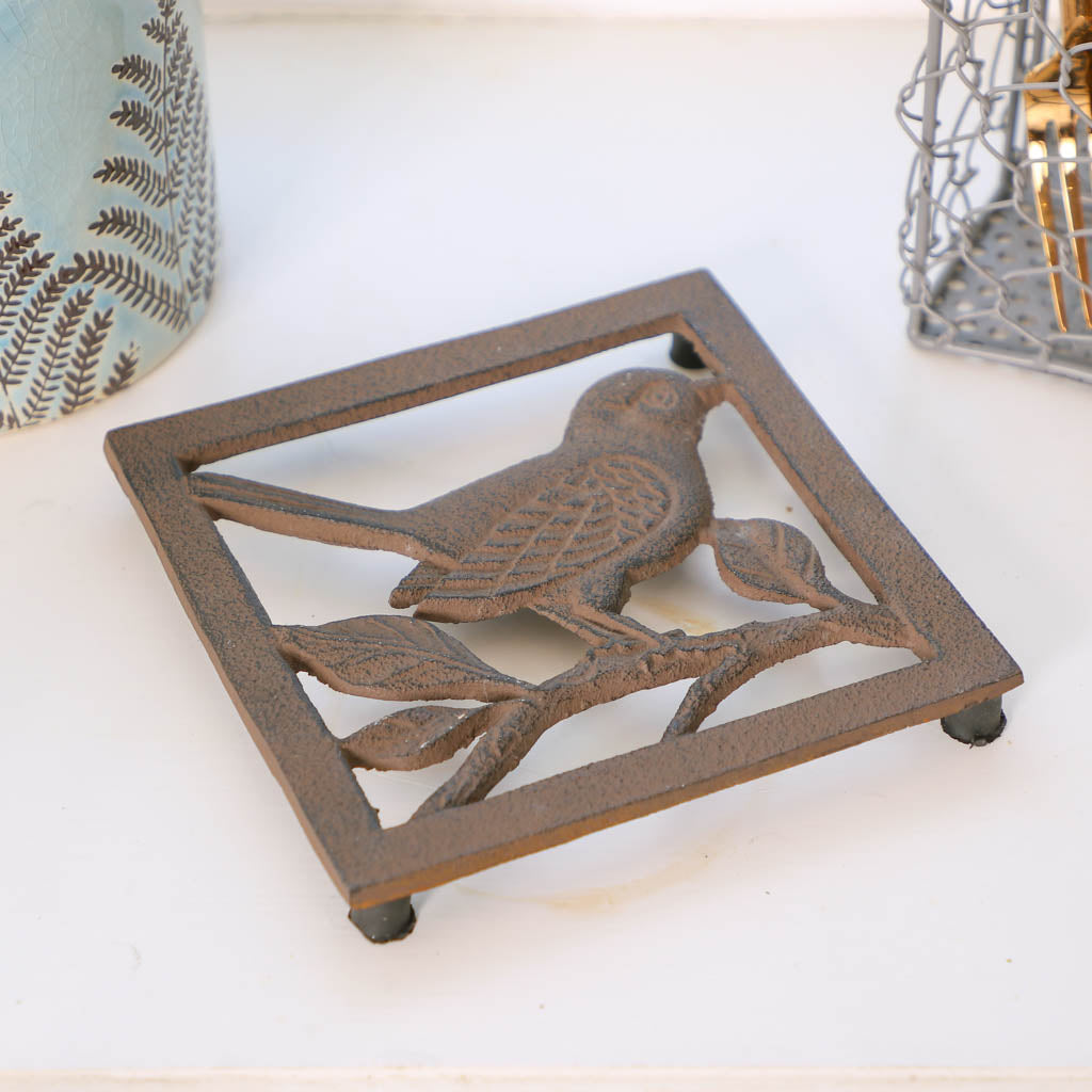 Brown Cast Iron Bird Plant Pot Stand