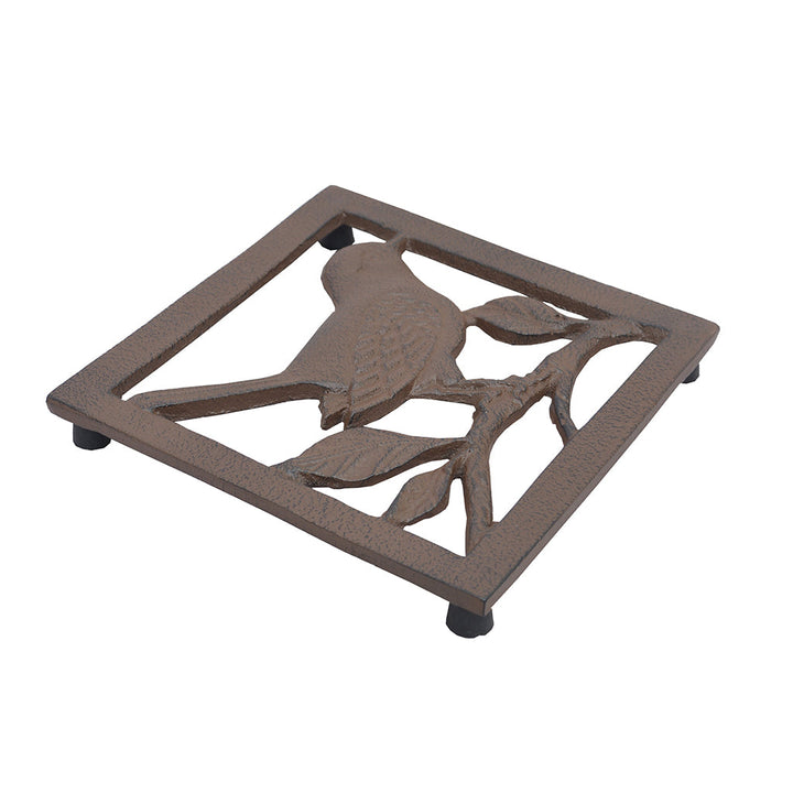Brown Cast Iron Bird Plant Pot Stand