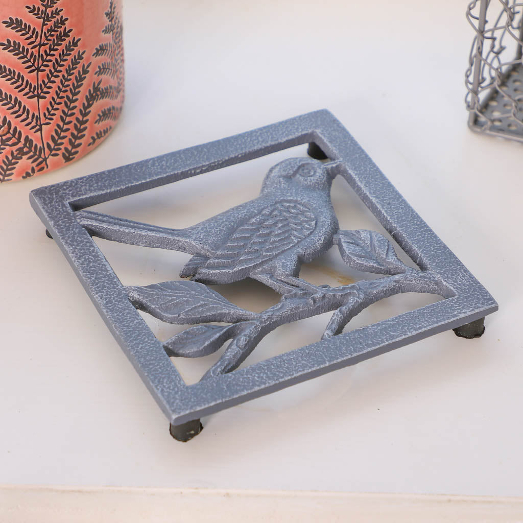 Grey Cast Iron Bird Plant Pot Stand