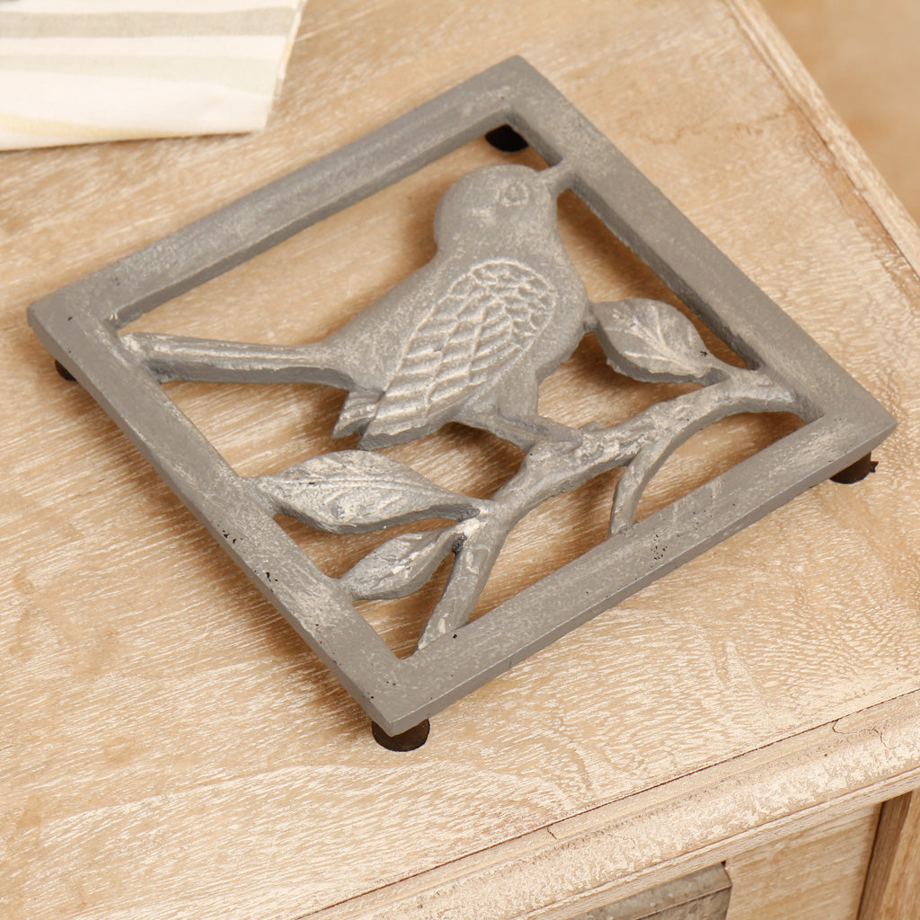 French Grey Iron Bird Trivet Gift
