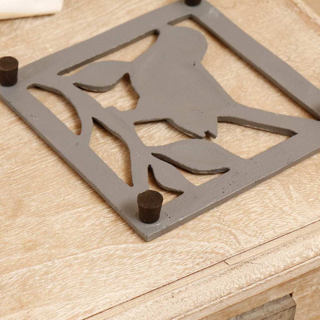 French Grey Iron Bird Trivet Gift