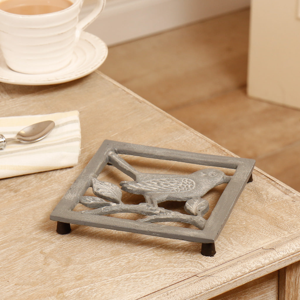 French Grey Iron Bird Trivet Gift