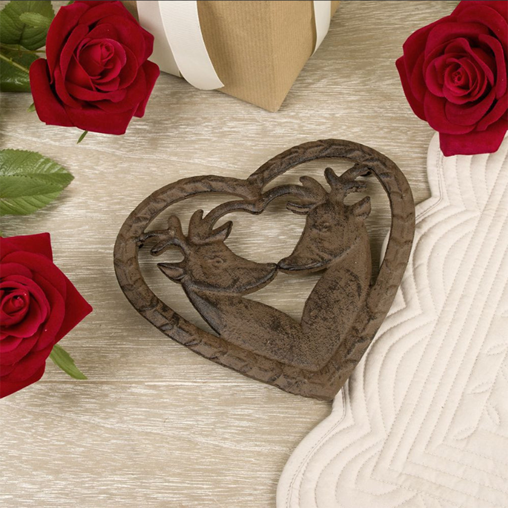 Kissing Deer Iron Heart Trivet Gift