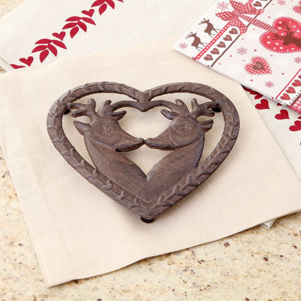 Kissing Deer Iron Heart Trivet Gift