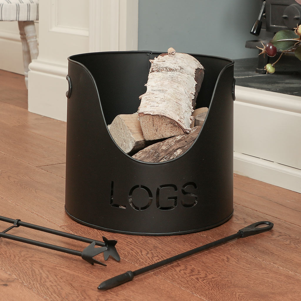 log bucket with tools
