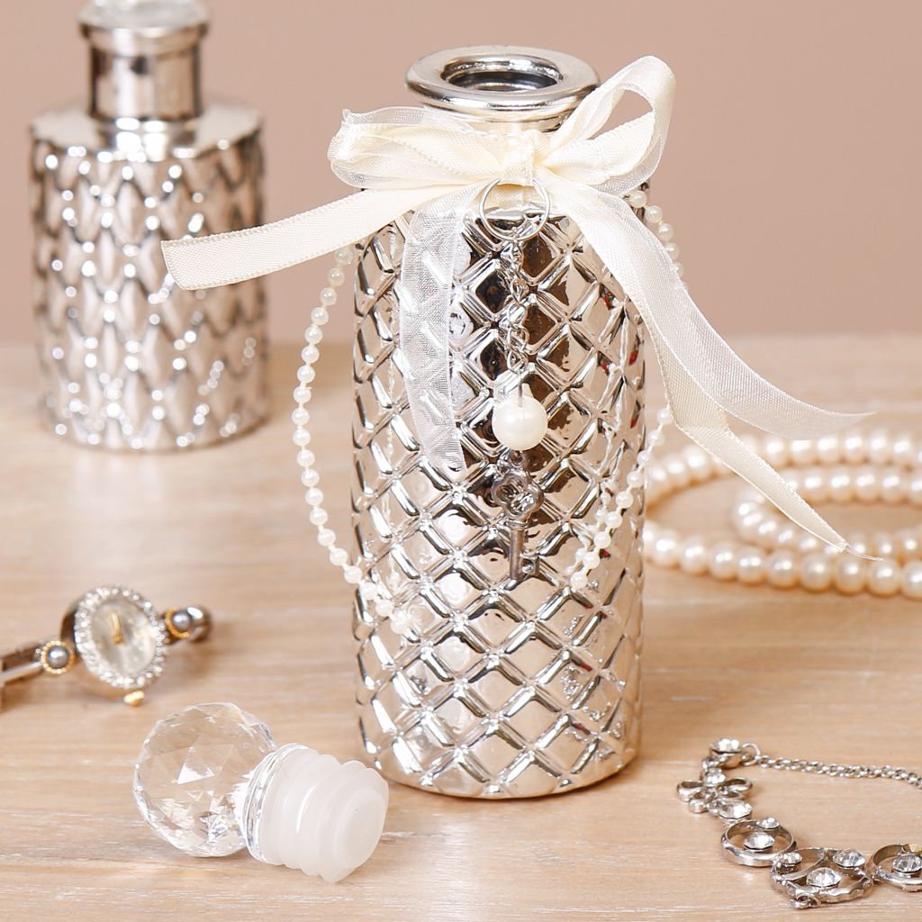 Decorative Silver Mirrored Perfume Bottle