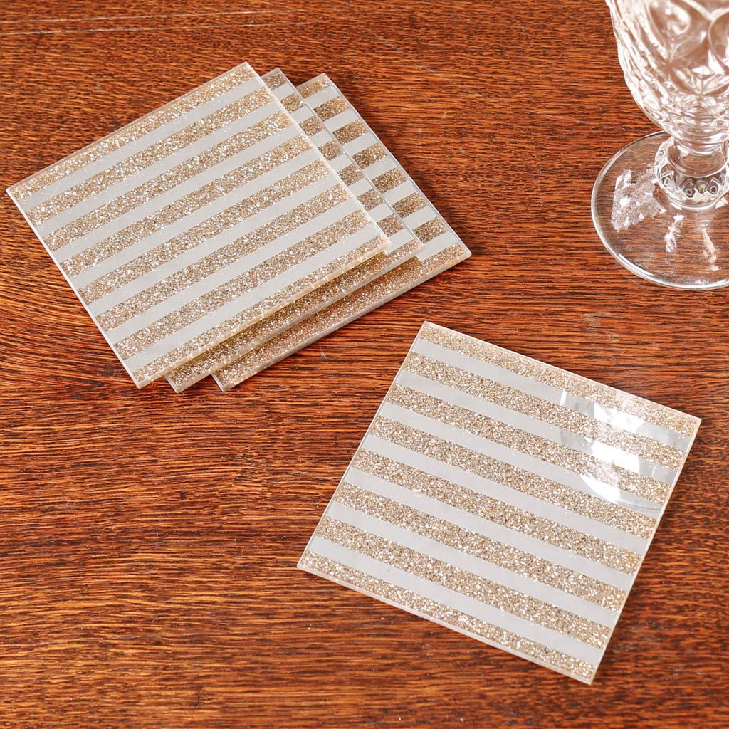 Set of 4 Gold Mirrored Glitter Coasters