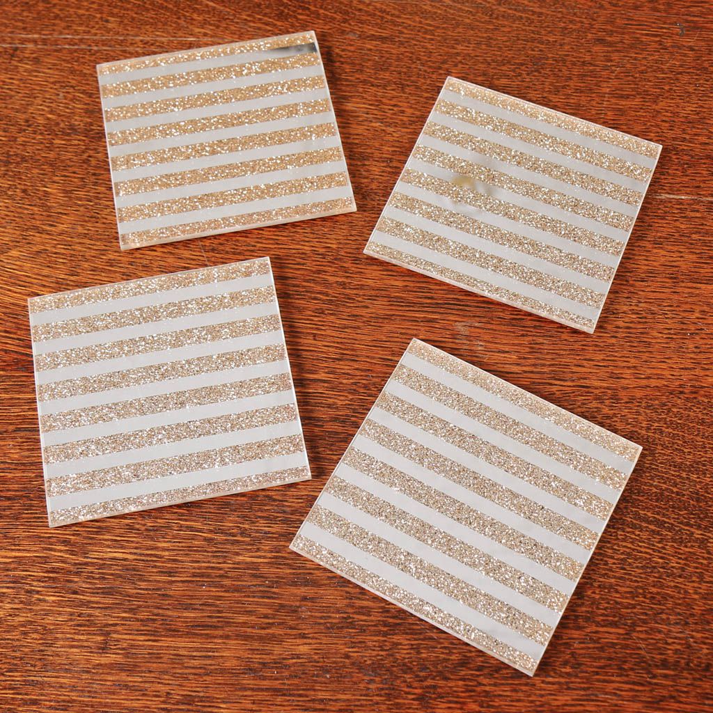 Set of 4 Gold Mirrored Glitter Coasters