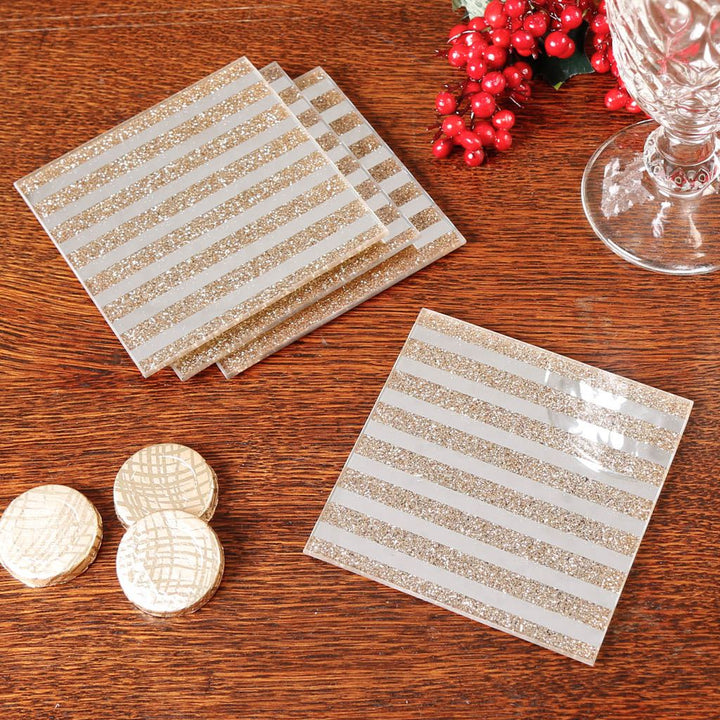 Set of 4 Gold Mirrored Glitter Coasters