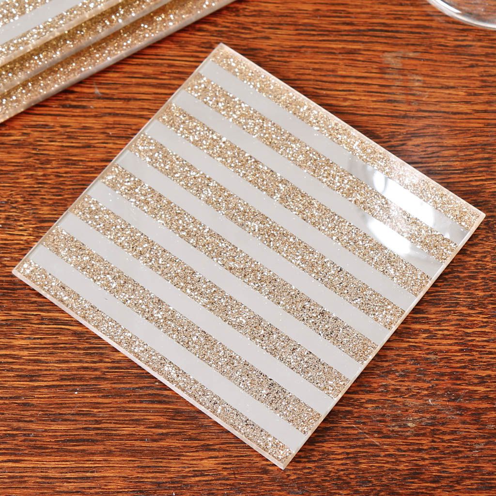 Set of 4 Gold Mirrored Glitter Coasters