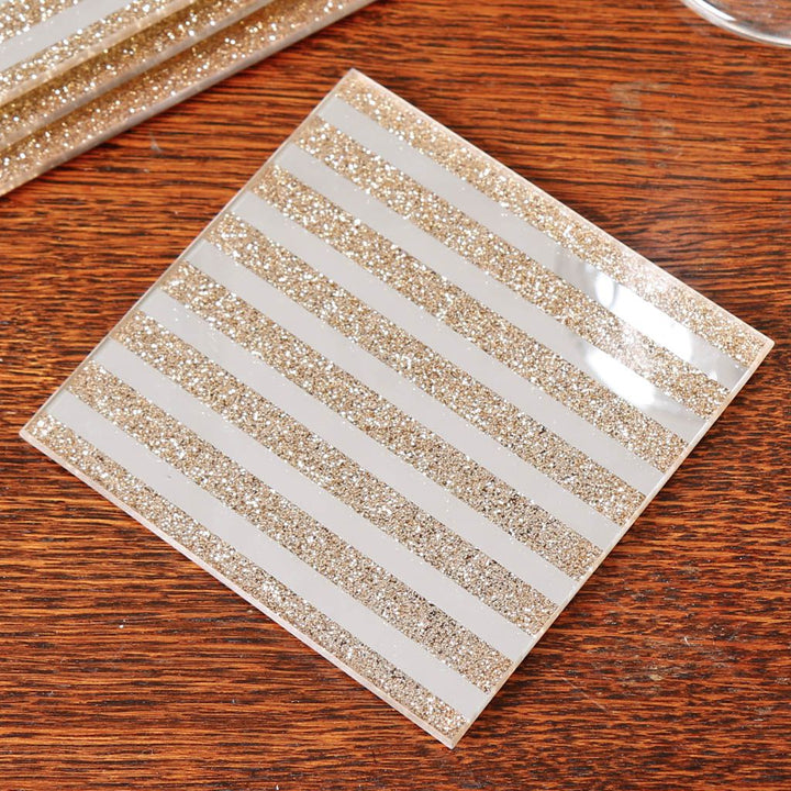 Set of 4 Gold Mirrored Glitter Coasters