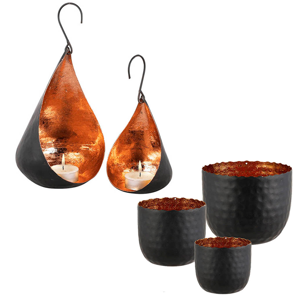 Black and Copper Tea Light Holder Set