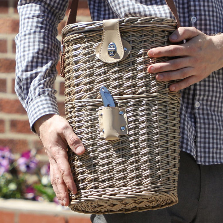 wicker picnic bottle carrier