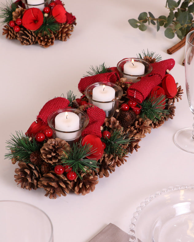 Luxury Winter Red Rose Christmas Trio Candle Holder