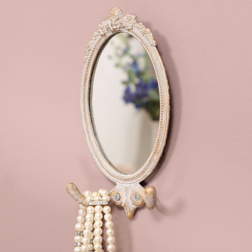 Vintage Oval Wall Mounted Mirror with Hooks