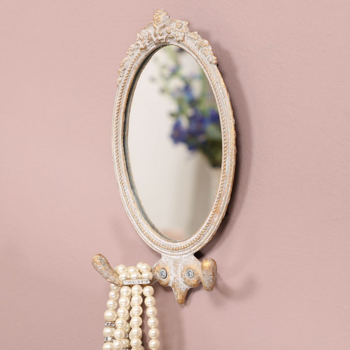 Vintage Oval Wall Mounted Mirror with Hooks