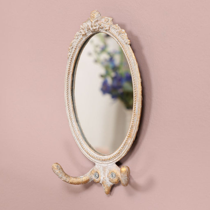 Vintage Oval Wall Mounted Mirror with Hooks